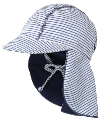 maximo GOTS Stripes Kindercap Baumwollcap Sonnencap Sommercap Kinder - Made in Germany mit Schirm, Hinten geschlossen Frühling-Sommer Sommer - 49 cm grau-blau