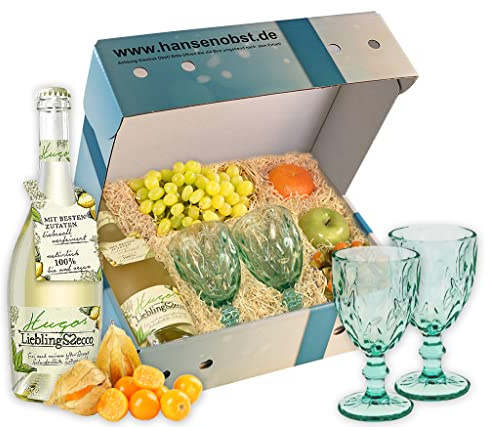 Hansen Obst - Geschenkbox Hugo Cocktail - Cocktail Mix Set - Präsentkorb Cocktail-Starter-Set - Geschenk Cocktail Liebhaber (Die Himmelblaue)