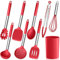 Herogo Küchenhelfer Set, 9 Stück Silikon Kochutensilien Kochbesteck Set mit Utensilienhalter, Rot Küchenutensilien Pfannenwender Set mit Edelstahlgriff, Hitzebeständiger & Antihaft