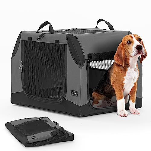 PETSFIT Hundlåda bil och för hem, hundbur, vikbar bagageutrymme/baksäte, justerbart överdrag och förstärkt nät, hundtransportbur bil med låsbar dragkedja, grå, M