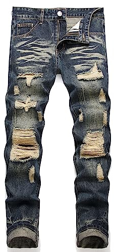 AITITIA Men's Ripped Regular Fit Jeans (34, 3005 Blue)