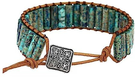 KunBead Green Imperial Jasper Chakra Bracelets for Women Healing Crystal Natural Gemstone Bead Wrap Leather Handmade Rope Adjustable Bracelets