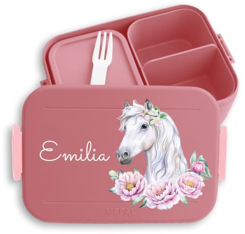 Kinder Bento Box Midi für Mepal Bentobox - Pferd Pferde - Lunchbox Pferdekopf Brotbox Pferdemädchen Geschenk Mädchen I - 900 ml - Rosa - personalisierte brotdosen vorschulkinder geschenke horse