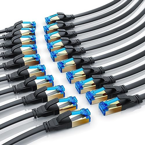 CSL - 20 x 0,25m CAT 8.1 Netzwerkkabel Flach 40 Gbits, LAN Kabel Patchkabel, CAT 8 Gigabit RJ45 Ethernet Cable, 40000 Mbits Glasfaser Geschwindigkeit, Flachbandkabel, Verlegekabel, Cat 6 Cat 7 Cat 8