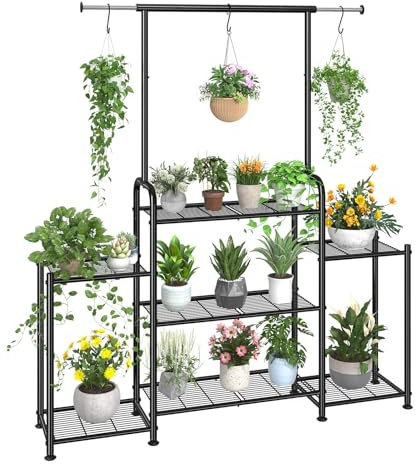 Simple Trending Plant Stand Indoor Outdoor, Metal 3 Tier Tall Hanging Plant Shelf Display Stand for Multiple Flower Planter Large Heavy Duty Ladder Plant Holder for Garden, Black