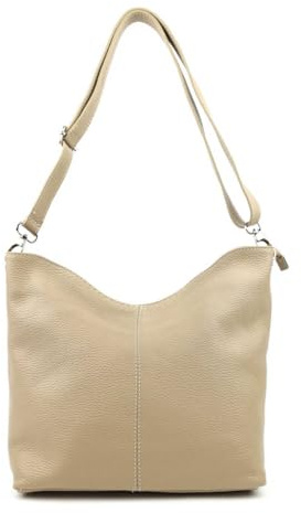 Made in Italy Damen Leder Tasche Umhängetasche Shopper Cross Over Body Bag Handtasche Ledertasche Schultertasche Hobo Bag Beige