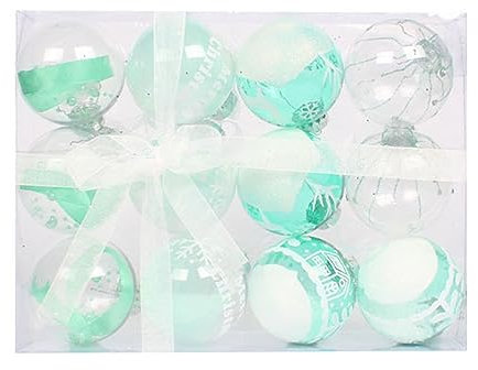 Weihnachtskugel-Ornamente, 12-teiliges Weihnachtsbaumschmuck-Set, 7,6 cm, bruchsicherer, bunter transparenter Kunststoff, für Feiertage, Weihnachtskugeln, transparent, großes Set, bruchsicher, grüner