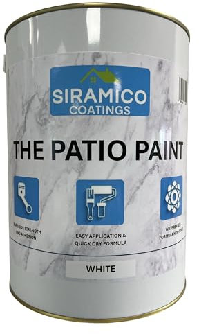 SIRAMICO COATINGS The Patio Paint | 5 Litre - White | Superior Patio Paint with Professional Finish for Use on Patios, Walkways, Walls Non-Toxic UV Resistant with Easy Application