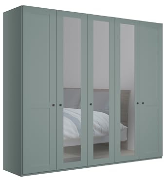 WIEMANN Drehtürenschrank mit 3 Spiegeltür mittig, Landhausstil Kleiderschrank 250cm breit, Salbeigrün Dekor, Höhe 216cm, Marlow