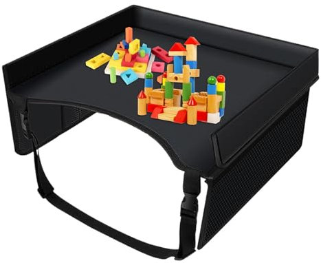 Kids Travel Tray, Car Tray Table For Kids, Kids Lap Desk Travel Trays, Kids Car Travel Desk Accessories, Car Seat Tray Table With Adjustable Strap & Pocket For Kids