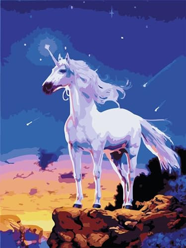 Yoonqun Malen Nach Zahlen Erwachsene,Landschaft Einhorn DIY ohne Rahmen Ölgemälde auf Leinwand Erwachsene Kinder Ölgemälde Kit mit Pinseln und Acrylfarbe für Home Décor 55x70cm