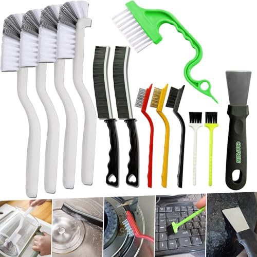 13Pcs Small Cleaning Brush Set, Hard Bristle Crevice Cleaning Brush, Long Handle Household Cleaning Tool Suitable for Cups, Bottles, Teapots, Corners, Sinks, Faucets, Toilets