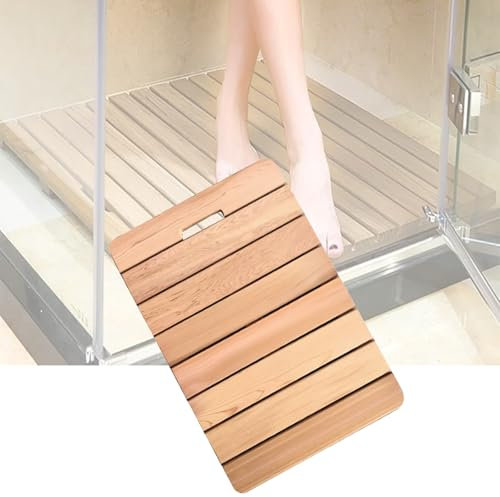 Aeveot Caillebotis Douche, Tapis de Bain Antiderapant, Caillebotis de Douche Bois pour Salle de Bain, Piscine, Sauna, avec Pieds Antidérapants Antiglisse, Tapis de Douche(Dark Color,50cmx60cm)