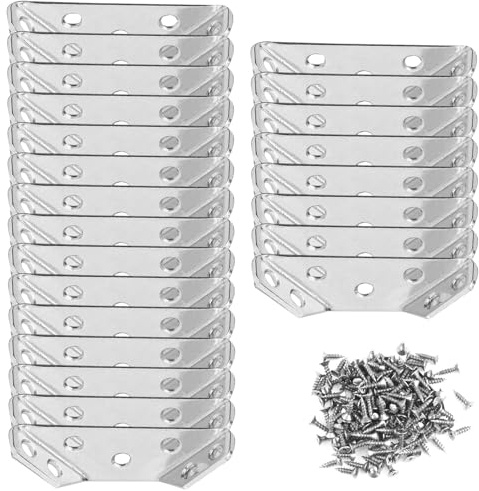 JJZGPP 24 connettori angolari, connettore universale angolare per mobili in acciaio inox, per ripiani in legno, armadi, tavoli, sedie, fissaggio di mobili, con 120 viti