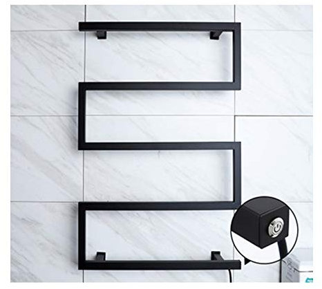 QRXALISA Electric Heated Towel Rail, Wall Mounted Towel Warmer Drying Rack, 304 Stainless Steel Electric Heated Towel Rack, Bathroom Towel Dryer Radiator with LED Switch,Black,Plug in