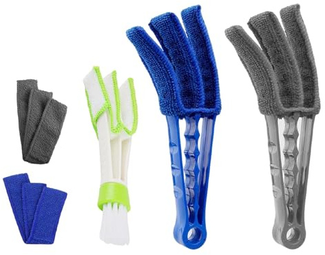 Venetian Blind Cleaner Set of 3, Window Blind Duster Brush Cleaner Tool Removable Washable With 4 Microfibre Sleeves and 1 Mini Dusters for Venetian Blinds Air Conditioner Car AC Vent