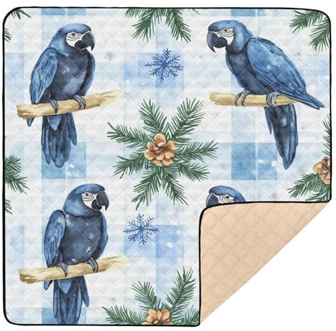Black Hyacinth Macaw Buffalo Plaid Snowflakes Christmas Large Stylish Baby Activity Play Mat for Indoor Outdoor Water Resistant Tummy Time Mat for Baby Toddler Infant, 50'' x 50''