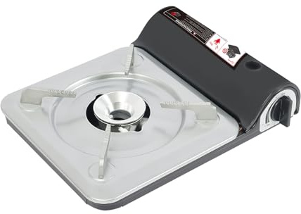 Barbacoa de gas, hornillo de gas de 1 llama para interiores, hornillo de gas portátil de butano, hornillo de camping con maletín, hornillo de camping (negro)