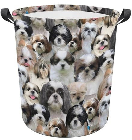 Cute Shih Tzu Print Laundry Basket Foldable With Handles, Funny Shih Tzu Dog Tote Bag, Oxford Cloth Shih Tzu Laundry Hamper Clothes Storage Bucket For Bathroom Laundry Bedroom
