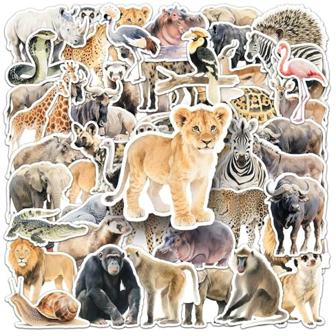50 Stück Afrikanische Tiere Aufkleber Auto Laptop Telefon Gitarre Skateboard Motorrad Fahrrad African Animals Stickers Set Vinyl Wasserdicht Aesthetic Aufkleber für Jugendliche Kinder Erwachsene