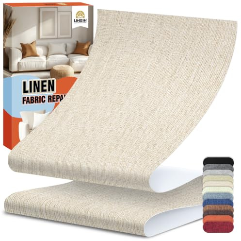 Flicken Selbstklebend Stoff Reparaturset, 12x160 cm Selbstklebender Stoff Flicken Leinen Reparatur Patch, Leinenstoff Patches Selbstklebend für Sofas, Autositze, Bootssitze, Bürostühle, Beige
