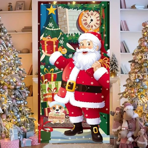 yivom Weihnachtsdekoration für Tür, 200 x 90 cm, Banner zum Aufhängen an der Eingangstür, Weihnachts-Türabdeckung für gepanzerte Tür, Weihnachtsdekoration für Outdoor und Indoor-Geschenkschachtel