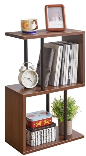 Aibiju Mesa Auxiliar en Forma de S, Mesita de Noche Moderna,Mesita de Sofá Estrecha para Espacios Pequeños, Sala de Estar, Dormitorio, Marrón YD-ST003LW
