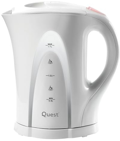 Quest 1.7 Litre Electric Cordless Kettle/Spout Filter/Overheat & Boil Dry Protection/Student Essentials/Strix Controller / 2200W (White)
