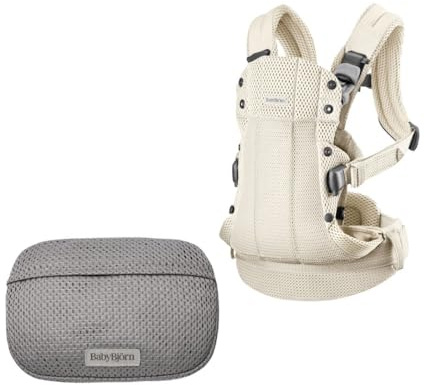 Babytrage Harmony, 3D-Netzstoff, Creme + Taschenbeutel für Babytrage, Netzstoff, Grau