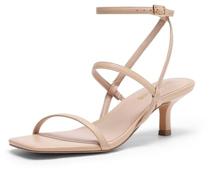 DREAM PAIRS Kitten Heels for Women | Strappy Square Open Toe Ankle Buckle Heeled Sandals Wedding Party Dress Shoes