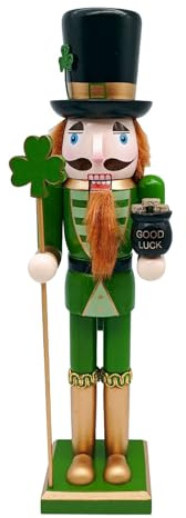 Hemobllo Irish Nutcracker Soldier 15In Wood Statue – Shamrock Wand & Pot of Gold for St. Patrick’s Day Decor, Christmas Mantel Shelf Display & Gift