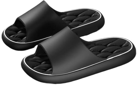 Massagetofflor damtofflor halkfria läckande badrum vardagliga strandskor för män mjuka sulor par platta sandaler (svart, 36-37)