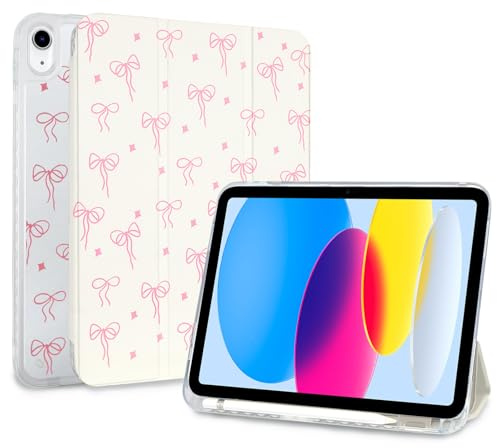 Fycyko Funda con Lazo para iPad (A16) 11ª Generación 11 Pulgadas 2025/iPad 10ª Generación 10.9 Pulgadas 2022 Estética Bonito Diseño de Lazo Rosa con Soporte para Lápiz Funda Protectora de TPU Suave a