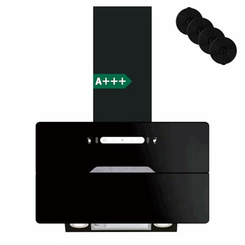 DOPURE Hotte Aspirante Murale 60 cm - 640 m³/h, Commande Tactile et Gestuelle, 9 Vitesses, 4 Filtres à Charbon Inclus, Classe A+++, Noir