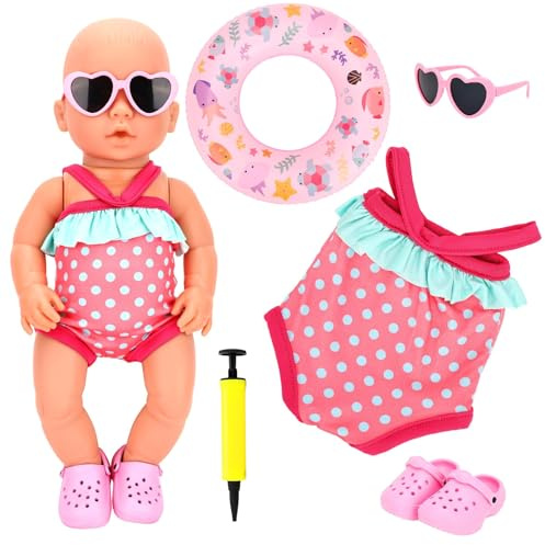 Set da Nuoto per Bambole, Estate Costume da Bagno per Bambole, con Costumi da Bagno per Bambole, Anello per il Nuoto, Occhiali da Sole, Pantofole, Pompa ad Aria, Vestiti per Bambole 35-45 cm
