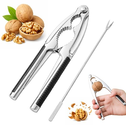 QTORCHE Casse-Noix Professionnel en Alliage de Zinc, Casse Noisette Manuel Ergonomique avec Aiguille, Pince pour Noix, Noisettes, Amandes, Noix de Pécan et Crustacés, Anti-Rouille, 2 Pièces