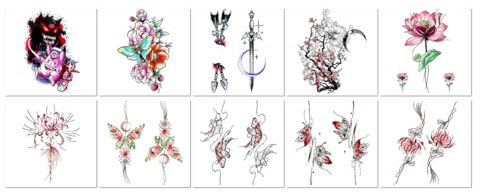 10sheets Spider Lily Tattoo Stickers For Women, Realistic, Disposable, Waterproof, Sweat-Repellent