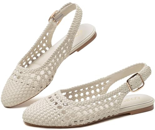 GOUPSKY Woven Ballet Flats Mary Jane Shoes Women Mesh Ballerina Flats Dressy Round Closed Toe Spring Summer Shoes Casual