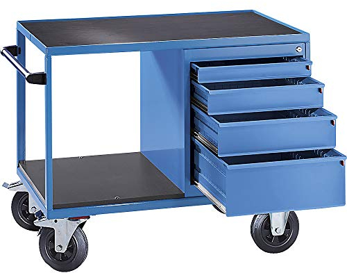 eurokraft | Montagewagen | Tragfähigkeit 500 kg | 4 Schubladen | lichtblau RAL 5012