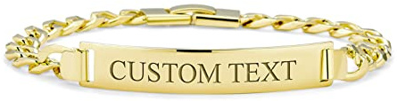 Bling Jewelry La Barre D'Identification Personnalisée Pour Hommes Plaqué Nom Solide Pour Hommes Garçons Chaîne Cubaine Plaqué Or Jaune 18K 8.5 Inch Gravé Sur Mesure