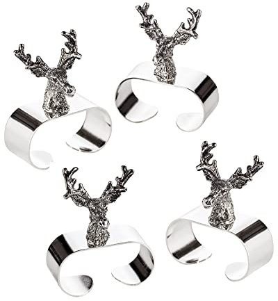 EDZARD 4er Set Serviettenring Hirsch (L 5 cm), edel versilbert | Ring für Stoffservietten, Tischdekoration, Tafelaccessoires, Jagddeko, Gastgeschenk