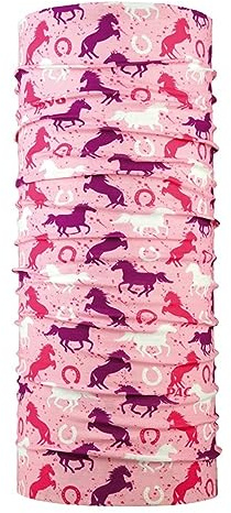 P.A.C. Kids UV Protector + Horses Pink Multifunktionstuch - nahtloses Mikrofaser Schlauchtuch, Halstuch, Kopftuch, UV-Schutz, Unisex, 10 Anwendungsmöglichkeiten