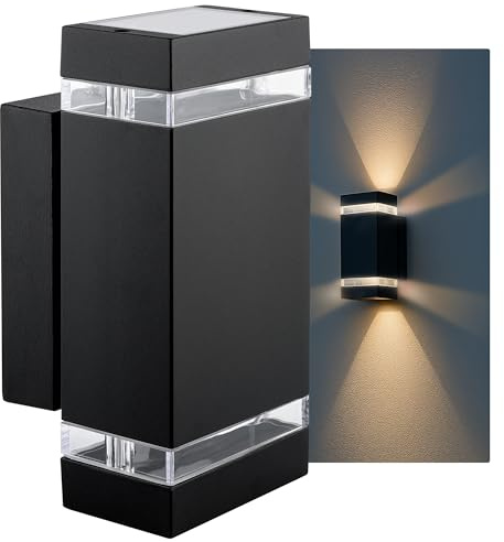 SSC-LUXon ZORA Außenwandleuchte Up & Down halbrund schwarz IP44 GU10 4W | Halbrunde Fassadenleuchte mit Up-Down-Licht für Terrasse, Weg & Hauswand - inkl. 2x GU10 LED warmweiß, wetterfest