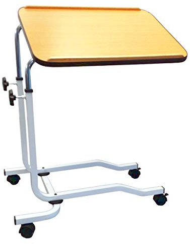 FabaCare Beistelltisch, Betttisch höhenverstellbar, Pflegetisch auf Rollen, sehr stabil, Tisch für Bett mit Neigung, Winkel verstellbar, Braun