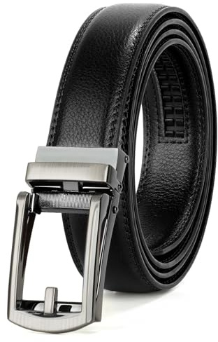 JASGOOD Men's Genuine Leather Ratchet Belt Cowhide Belt with Open Buckle, 33/35mm Wide