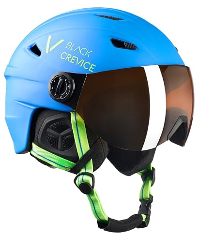 Black Crevice Skihelm St. Anton 2 I Skihelm mit Visier im Pilotenstyle I Skihelm Herren & Damen I Unisex Snowboard-Helm I Atmungsaktiver Ski-Helm I Größenverstellbar