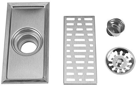 Siphon de Sol Caniveau de Douche Drain de Sol Grille de Vidange de Cuisine en Acier Inoxydable avec Dalle Amovible et Filtre Amovible