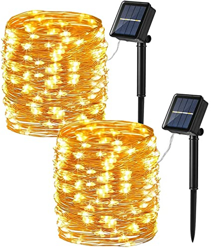 Brizled 2 Pack Solar String Lights, Total 132FT 400 LED Outdoor Solar Fairy Lights, 8 Modes Solar Twinkle Lights, Waterproof Mini LED Solar String Lights for Christmas Garden Party Decor, Warm White