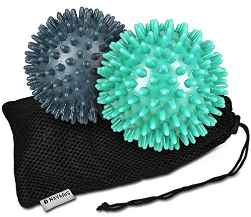 Navaris Balle de Massage - Lot de 2 balles de Massage à Picots Ø 8cm rigidité Moyenne et Dure - Boule avec Picot Sport Fitness Pilates Relaxation