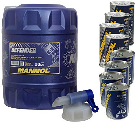 20L Motoröl MANNOL Defender 10W-40 4x MANNOL Leak-Stop ADDITIV+Motor Doctor